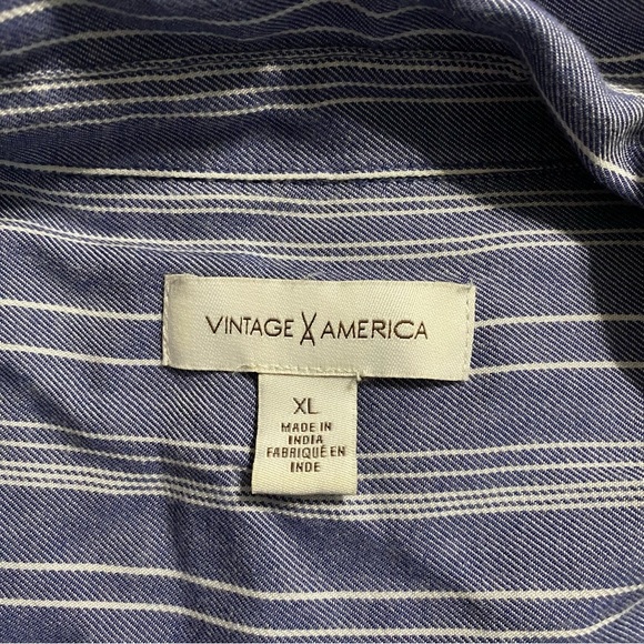 Vintage American Blue White Striped Soft V Neck Button Up Top - Picture 4 of 5